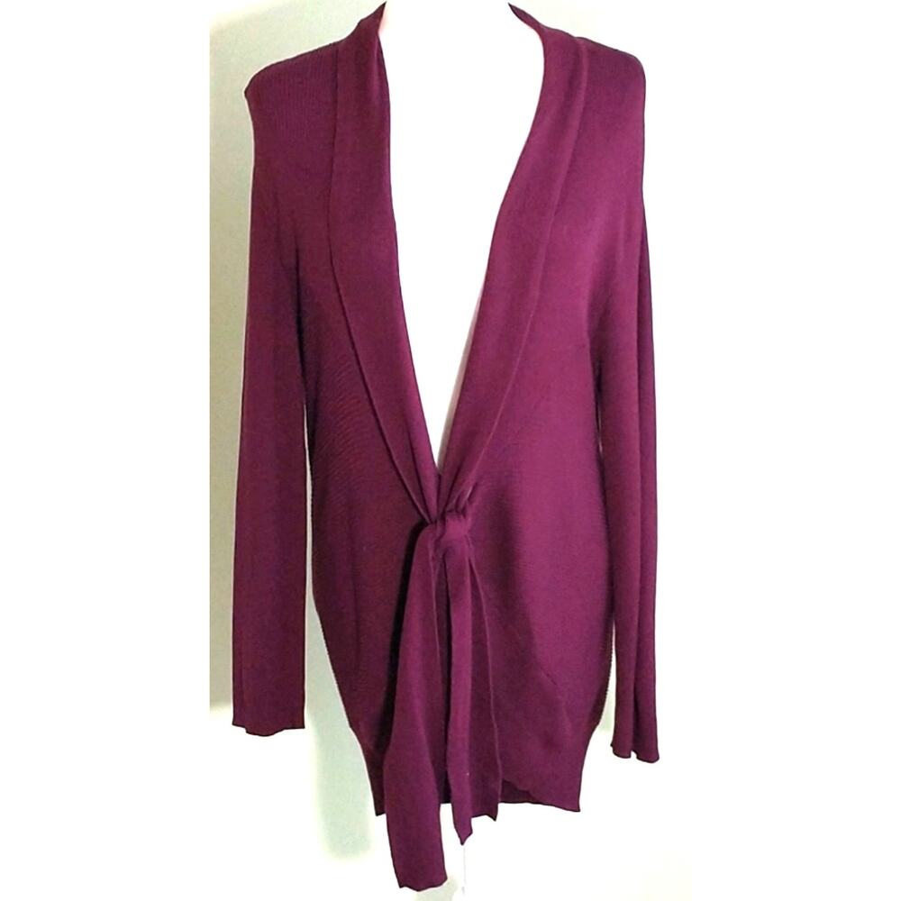 Talbots Longline Cardigan Women's Size 1XP Purple Knit Tie Front Long Sleeve
